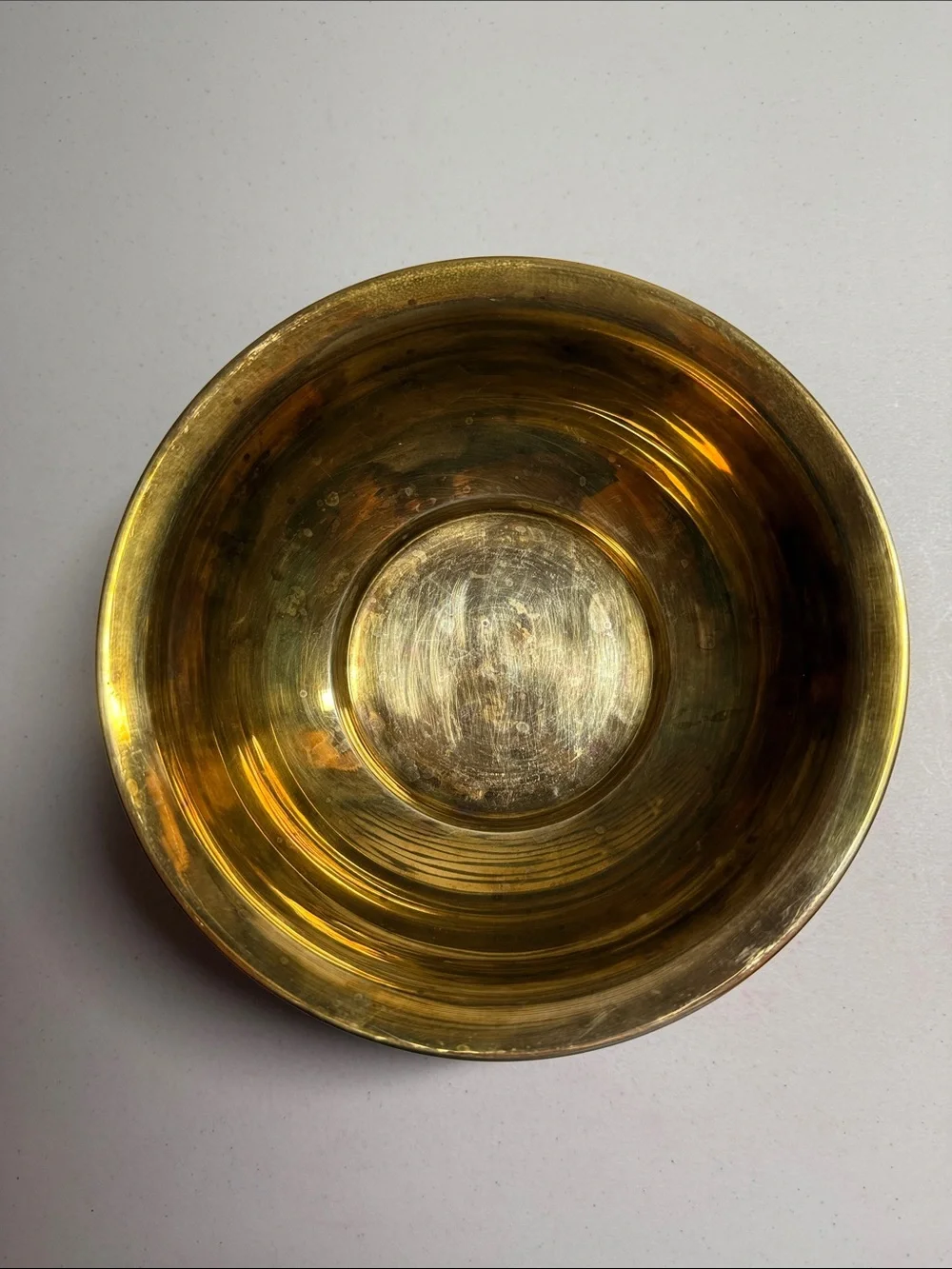 Vintage Polished Brass Pedestal Serving Bowl